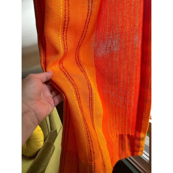 Vintage 70s orange curtain, striped woven panel, 1970s window treatment, choice: - Picture 4 of 8